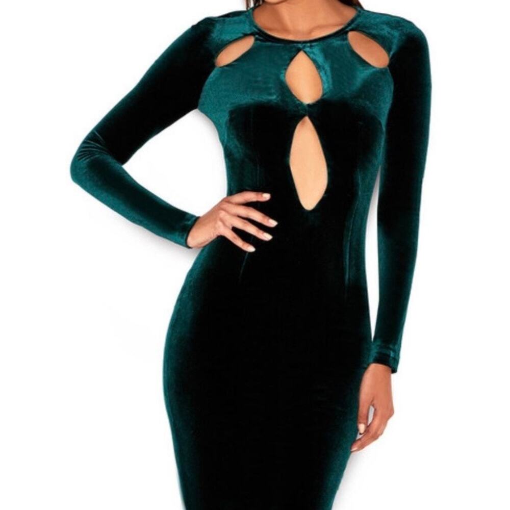 House of CB Green Bodycon Midi Dress with Cutout Crew Neck